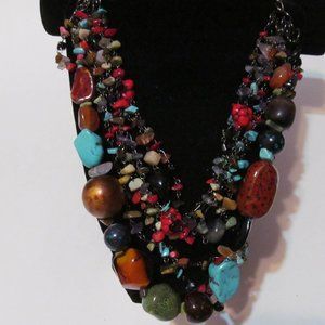 Yousi seven strand stone chunky necklace signed